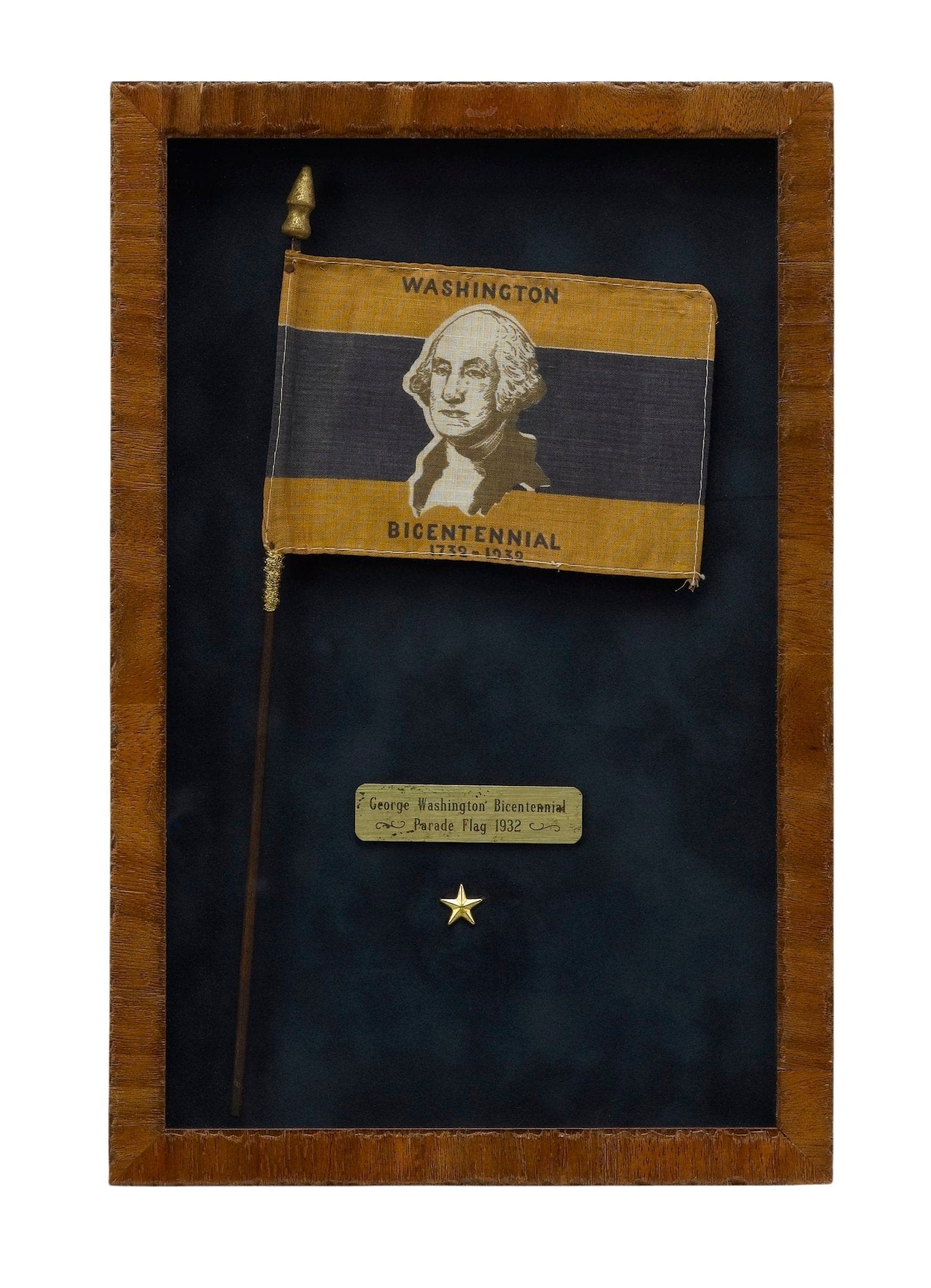 "Washington Bicentennial 1732 - 1932" Parade Flag, Printed Gold and Blue, circa 1930 - The Great Republic