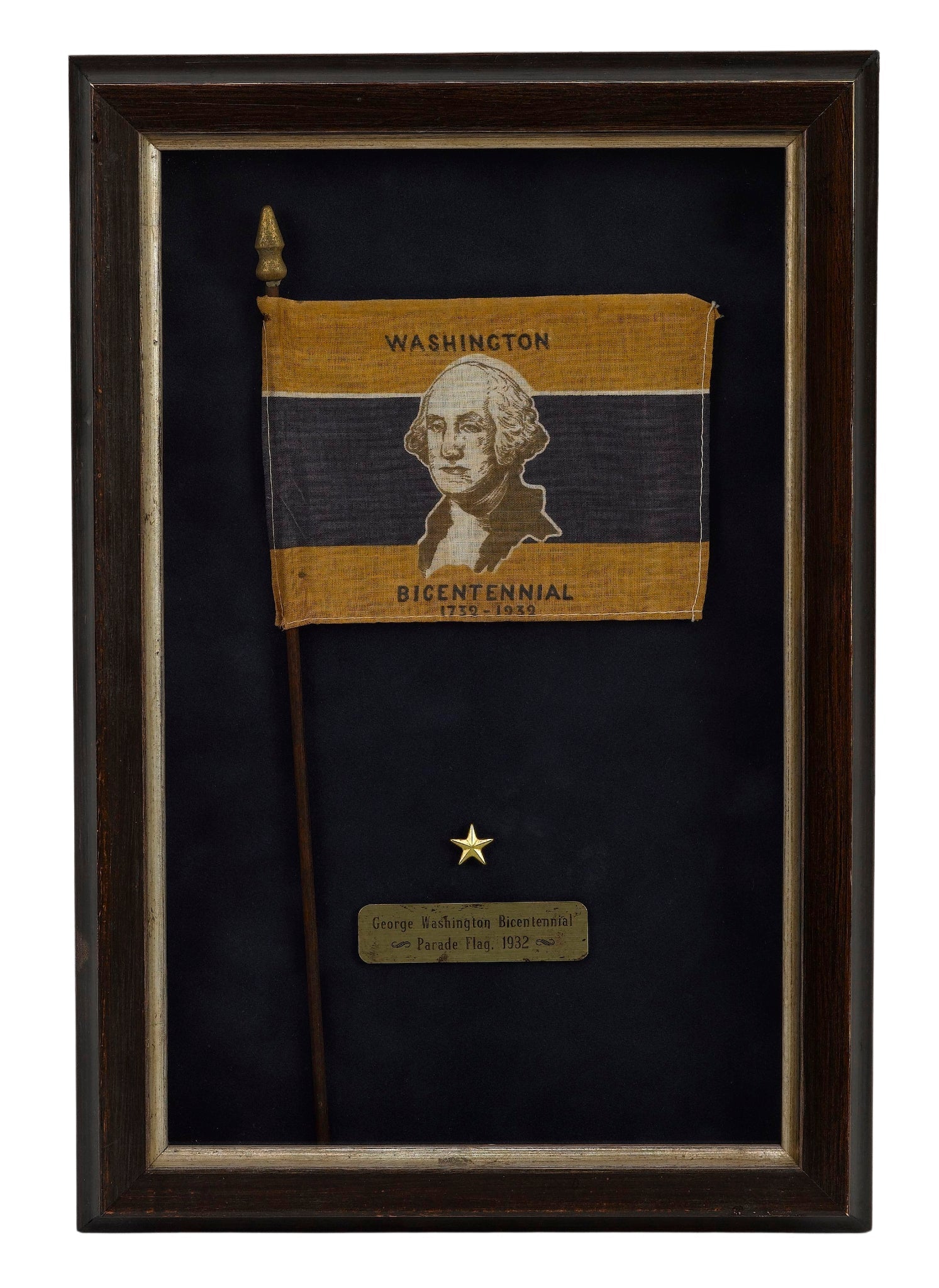 "Washington Bicentennial 1732 - 1932" Parade Flag, Printed Gold and Blue, circa 1930 - The Great Republic