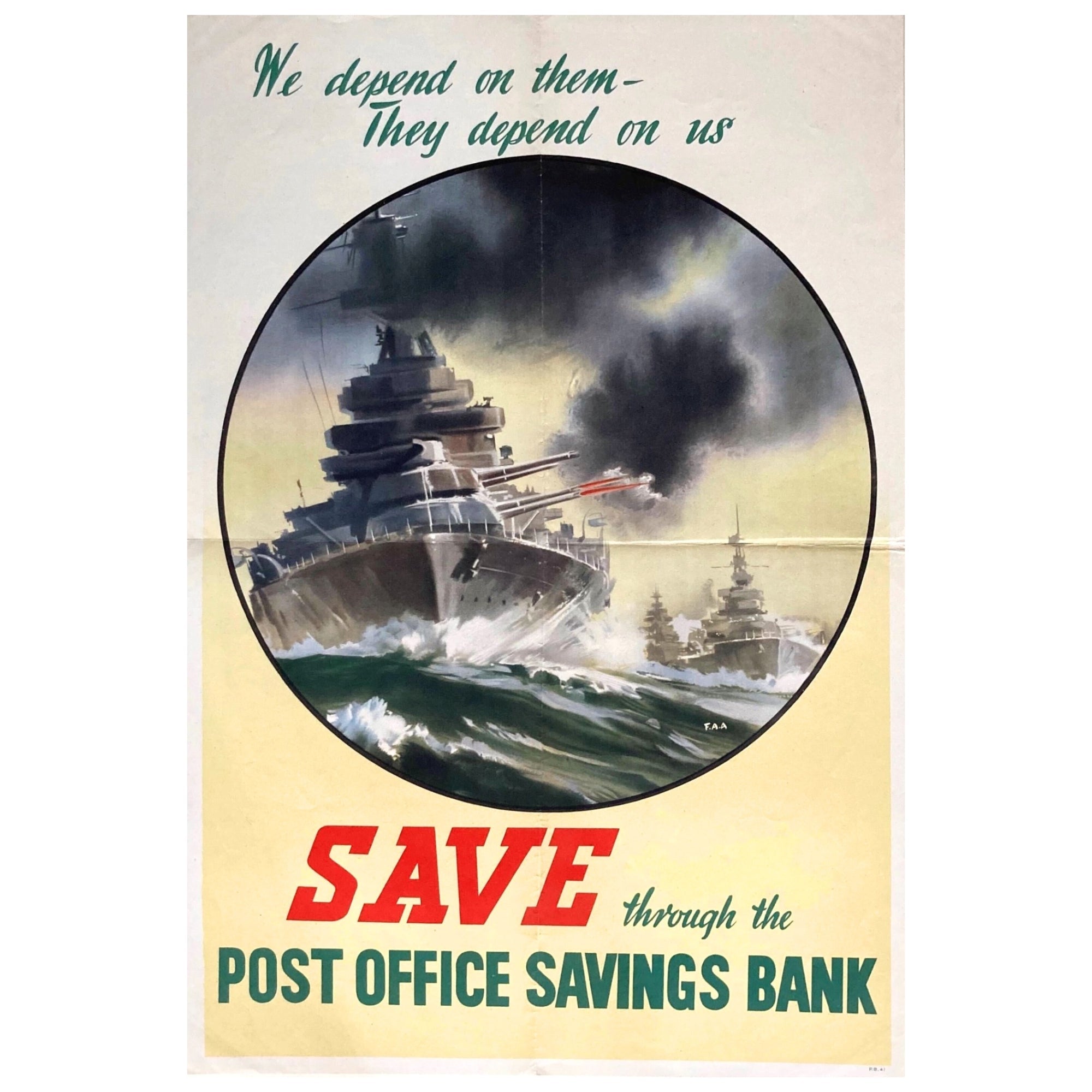 "We depend on them - They depend on us. Save through the Post Office Savings Bank" Vintage WWII Poster, 1941 - The Great Republic