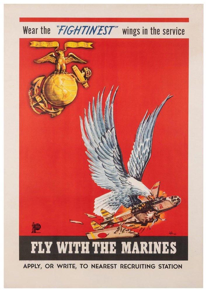 "Wear the 'FIGHTIN'EST' wings in the service" Vintage WWII Marine Recruitment Poster, 1942 - The Great Republic