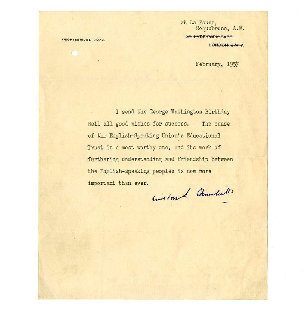 Winston Churchill Signed Typed Letter, to the English - Speaking Union, Dated February 1957 - The Great Republic