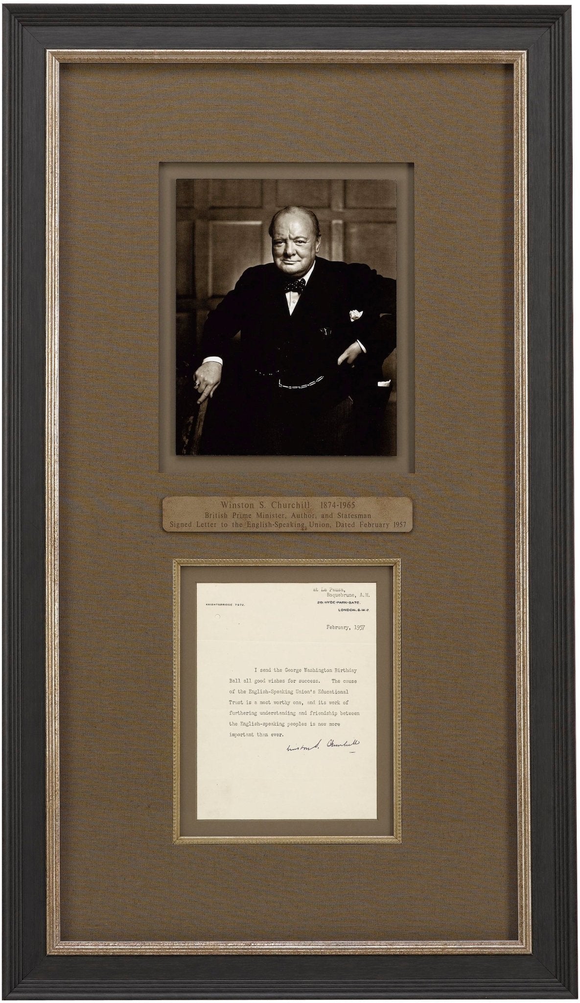Winston Churchill Signed Typed Letter, to the English - Speaking Union, Dated February 1957 - The Great Republic