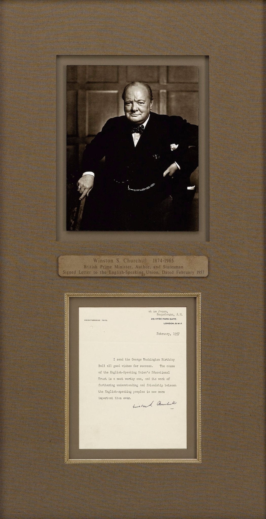 Winston Churchill Signed Typed Letter, to the English - Speaking Union, Dated February 1957 - The Great Republic