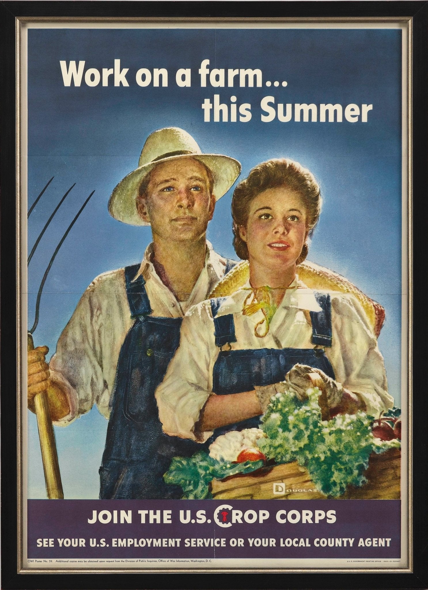 "Work on a farm...this Summer. Join the U.S. Crop Corps" Vintage WWII Recruitment Poster by Douglas, 1943 - The Great Republic