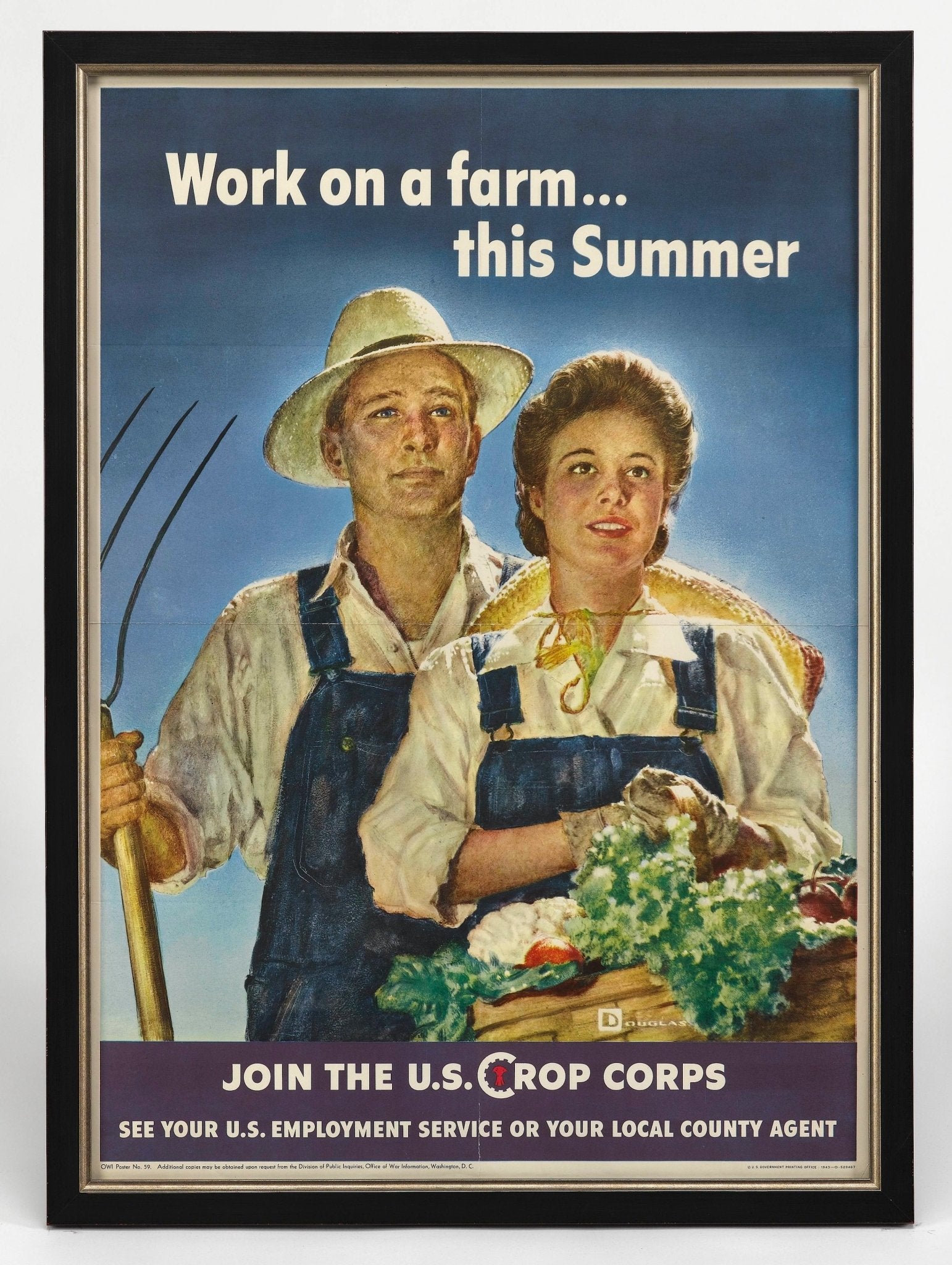 "Work on a farm...this Summer. Join the U.S. Crop Corps" Vintage WWII Recruitment Poster by Douglas, 1943 - The Great Republic