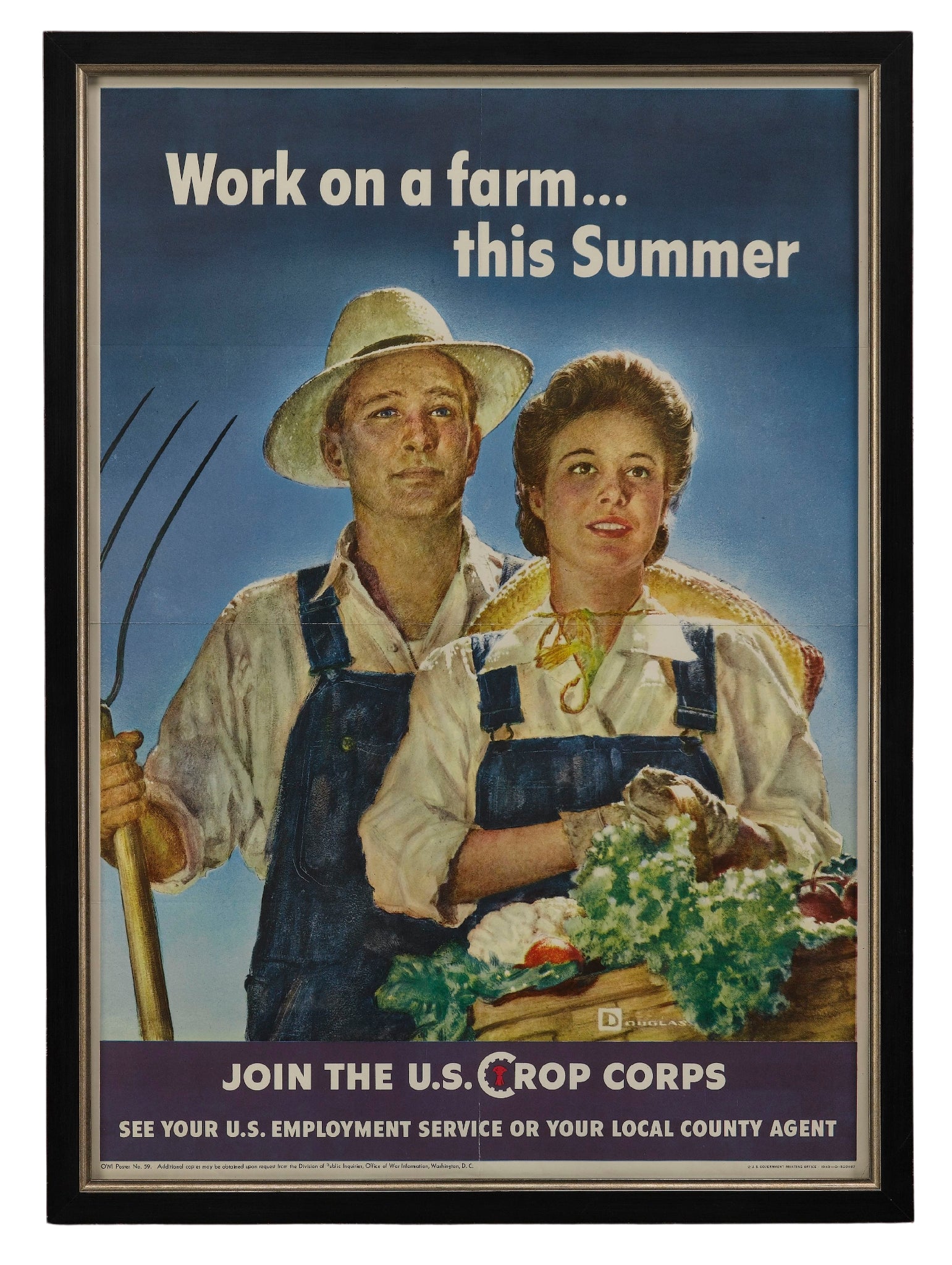 "Work on a farm...this Summer. Join the U.S. Crop Corps" Vintage WWII Recruitment Poster by Douglas, 1943 - The Great Republic