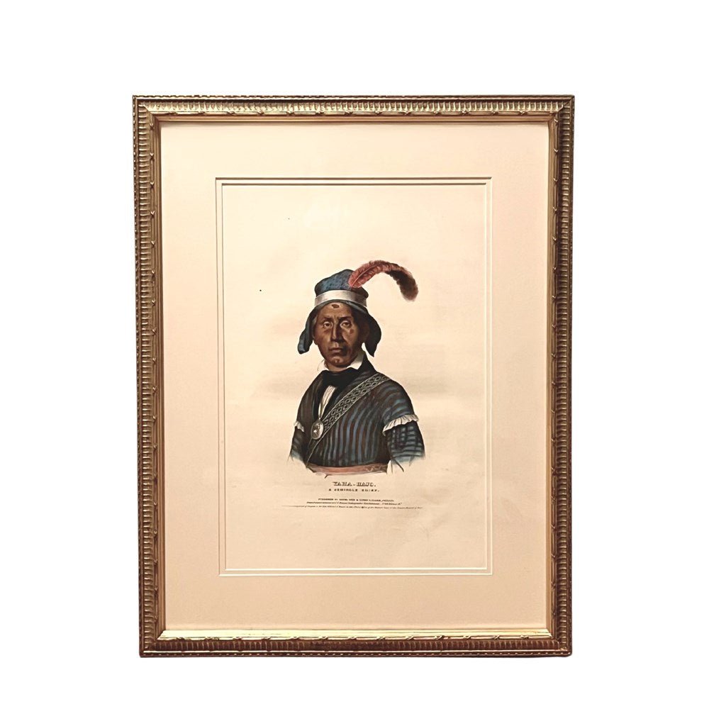 "Yaha-Hajo: A Seminole Chief" Hand-colored Lithograph by Thomas L. McKenney and James Hall, Folio Edition, 1842 - The Great Republic