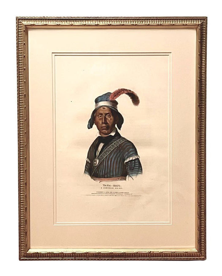 "Yaha-Hajo: A Seminole Chief" Hand-colored Lithograph by Thomas L. McKenney and James Hall, Folio Edition, 1842 - The Great Republic