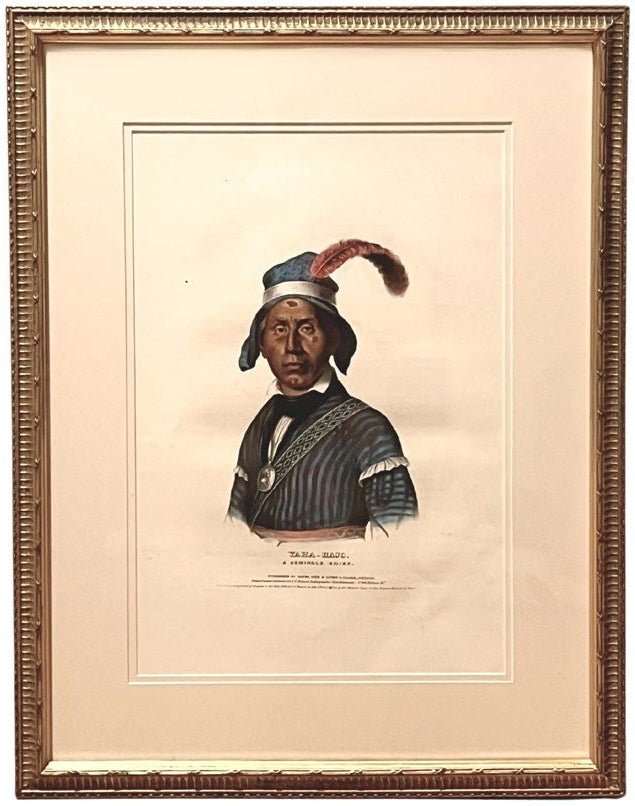 "Yaha-Hajo: A Seminole Chief" Hand-colored Lithograph by Thomas L. McKenney and James Hall, Folio Edition, 1842 - The Great Republic