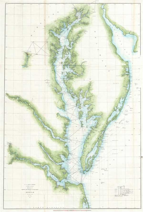 1856 U.S. Coast Survey Map of Chesapeake Bay and Delaware Bay. Published under the supervision of A. D. Bache.