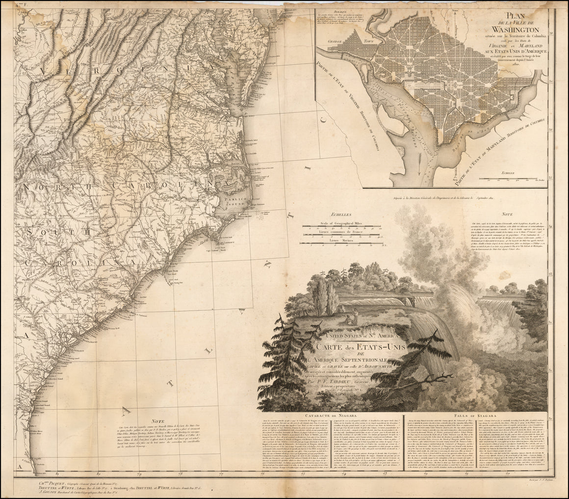 1812 "United States of Nth America -- Carte des Etats-Unis De L'Amerique Septentrionale" Two-Sheet Map by Tardieu
