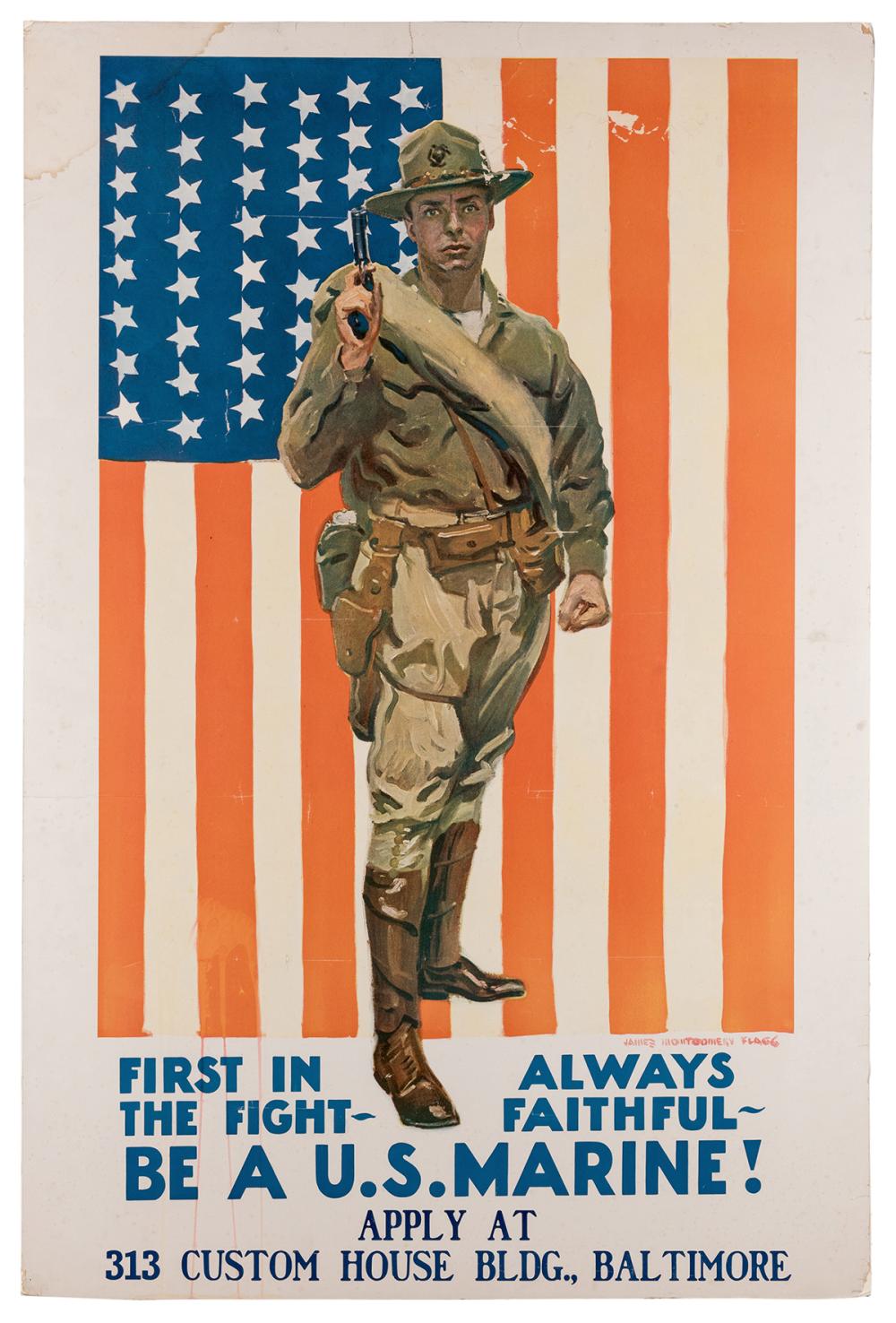 "First in the Fight- Always Faithful- Be a U.S. Marine!" Vintage WWI Poster by James Montgomery Flagg, 1918