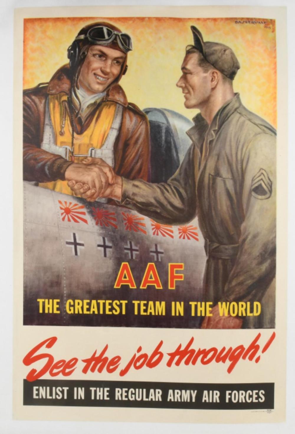 "See the Job Through" WWII Army Air Forces Recruiting Poster by Charles Baskerville, 1945