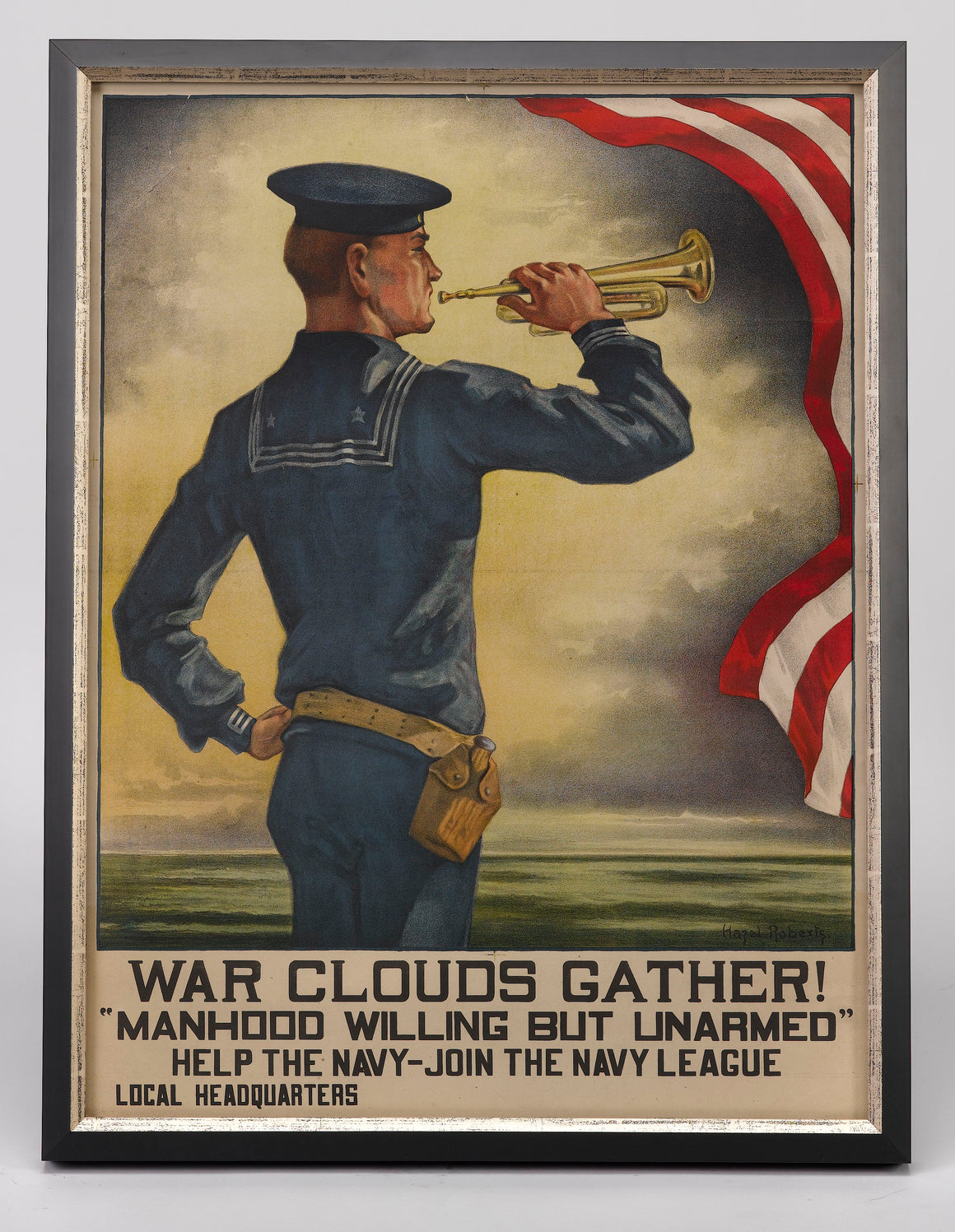 "War Clouds Gather!" Vintage Navy League Poster by Hazel Roberts, 1916