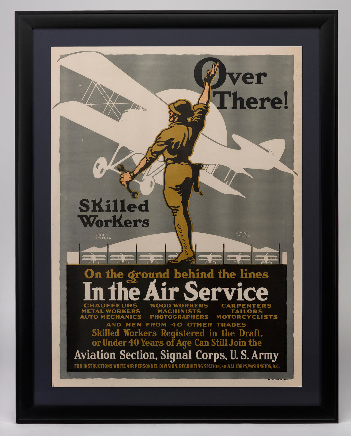 "Over There! / In the Air Service" Vintage WWI U.S. Army Signal Corps Recruitment Poster by Louis Fancher, 1918
