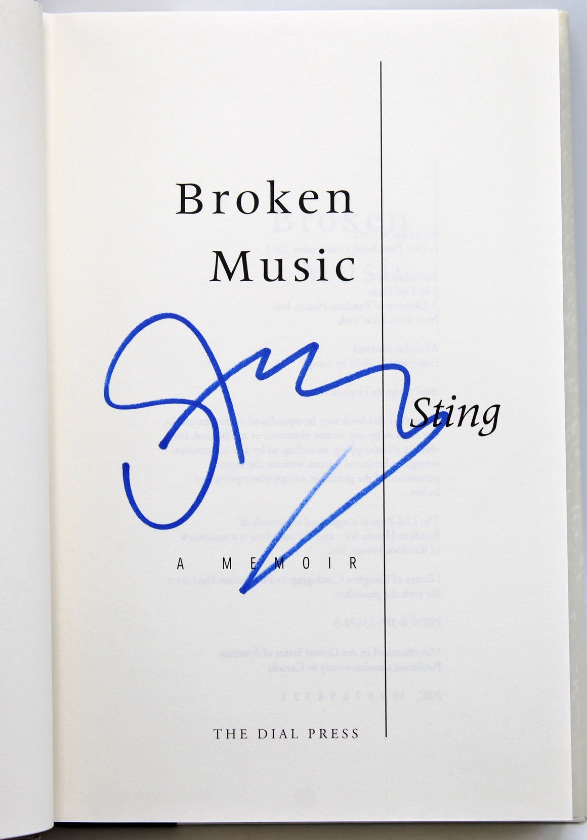 Broken Music, Signed by Sting, First Edition, 2003
