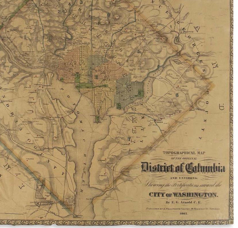 1902 "Topographical Map of the Original District of Columbia and Environs: Showing the Fortifications around the City of Washington" Re-Strike Map after Arnold