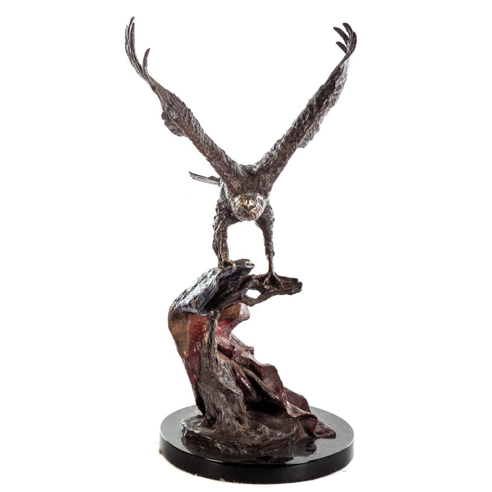 Eagle and Flag Bronze Sculpture by Lorenzo E. Ghiglieri, Limited Edition 205/475