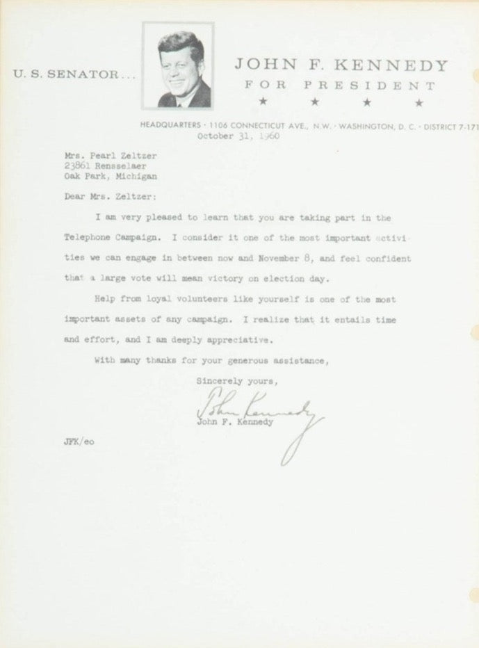 John F. Kennedy Typed Presidential Campaign Letter, October 1960