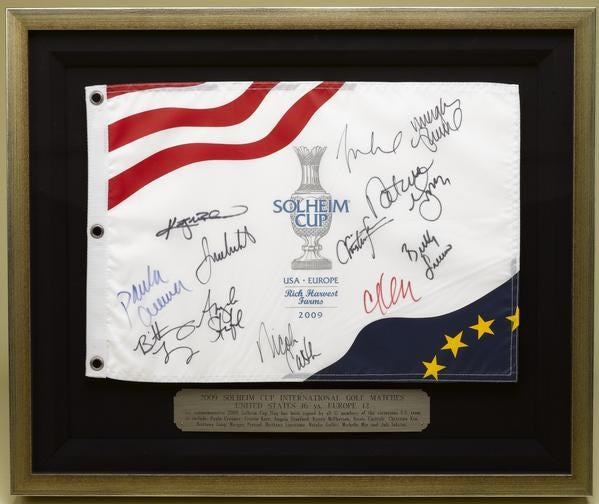 Solheim Cup Matches U.S. Team Signed Pin Flag -- USA 16 vs. EUROPE 12, Circa 2009