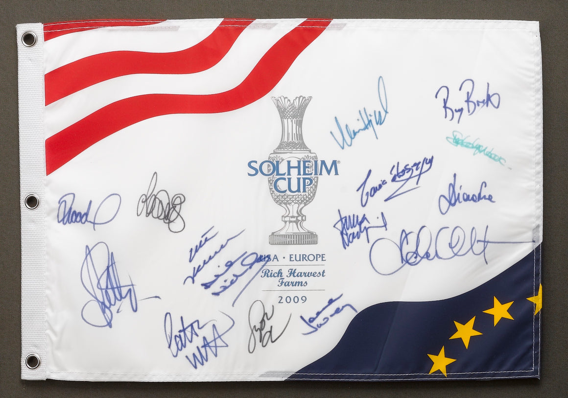 Solheim Cup Matches U.S. & European Team Signed Photo & Flag, USA 16 vs. EUROPE 12, Circa 2009