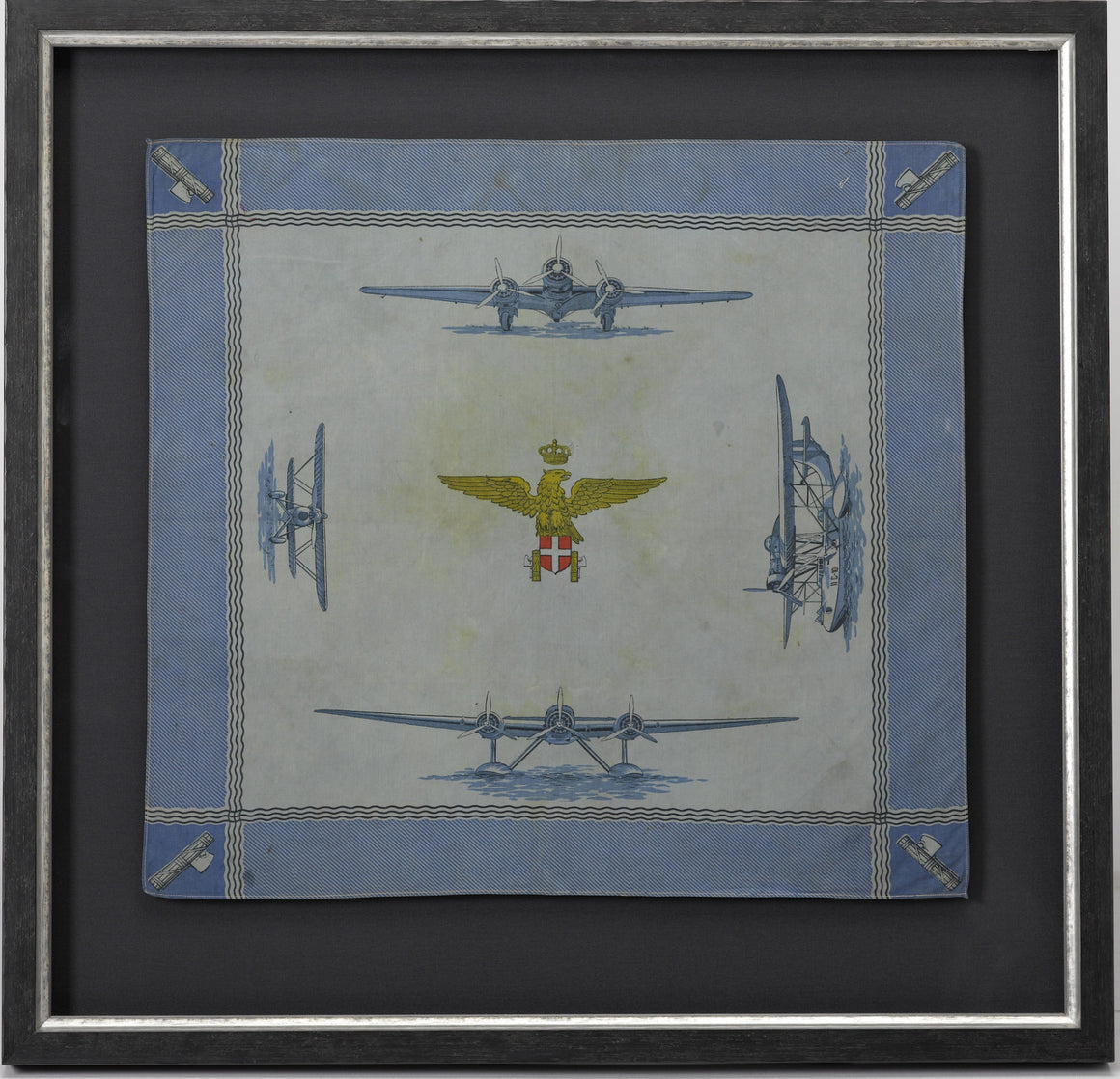 WWI Blue Silk Kerchief With Airplanes - The Great Republic