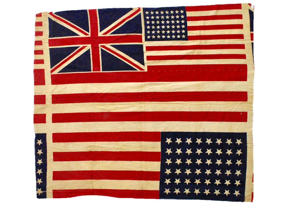 Bolt of 48-Star American Flags with a Union Jack, Printed on Cotton
