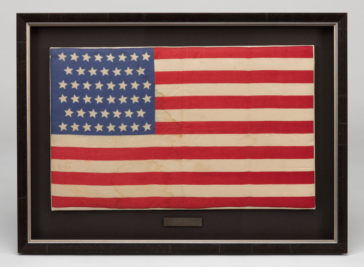 46-Star American Flag Printed on Silk, Early 20th Century