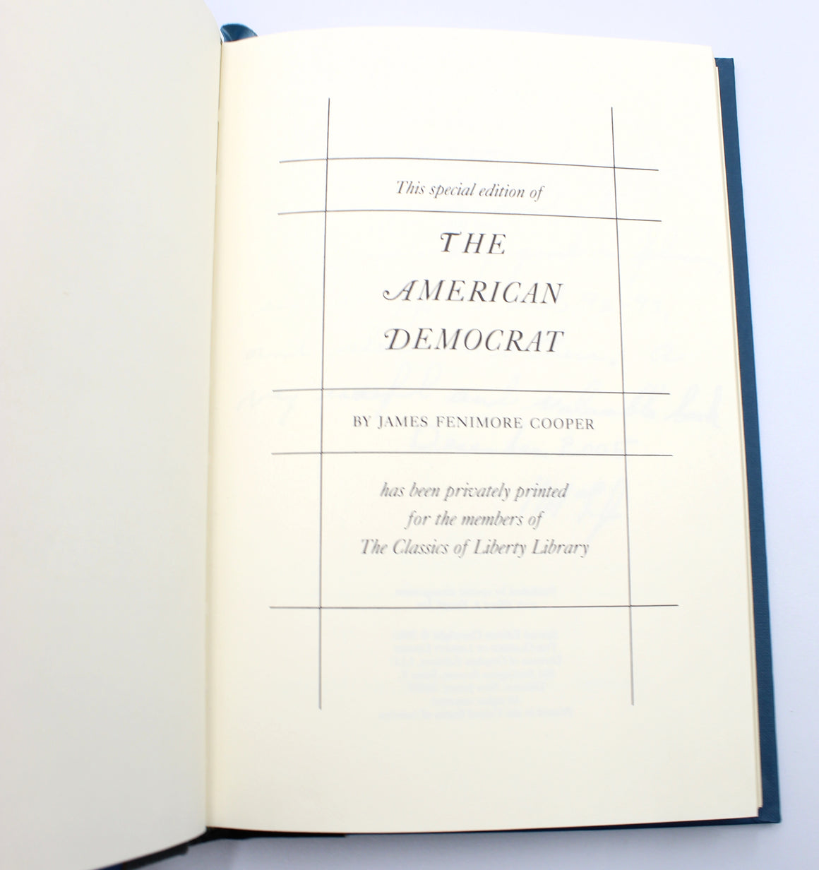 The American Democrat by James Fenimore Cooper, Classics of Liberty Library Edition, 2003