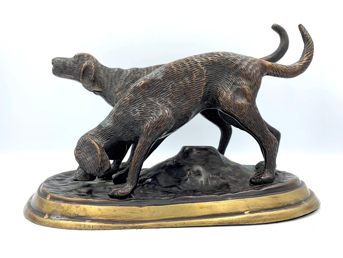 Two Hunting Dogs Bronze Sculpture