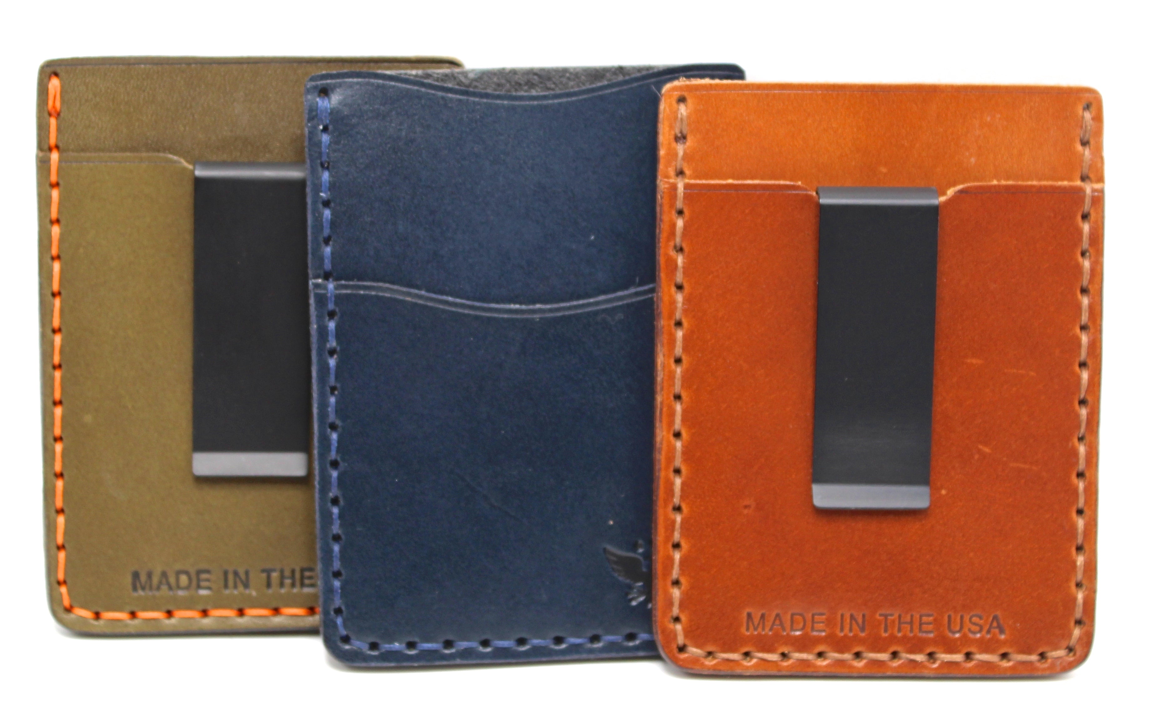 Leather money clip wallet brown/blue - handmade in Czech Rep