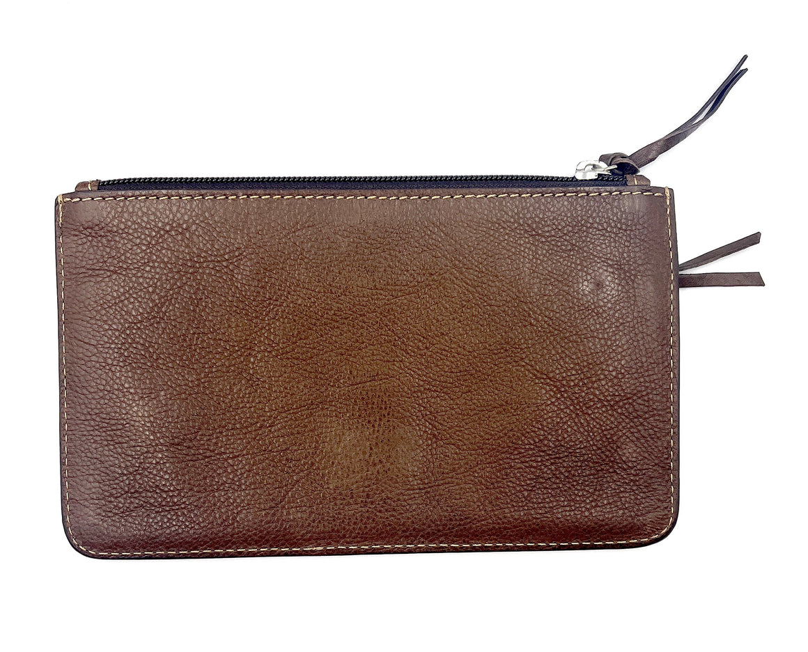Leather Clutch in Flat Grain Brown