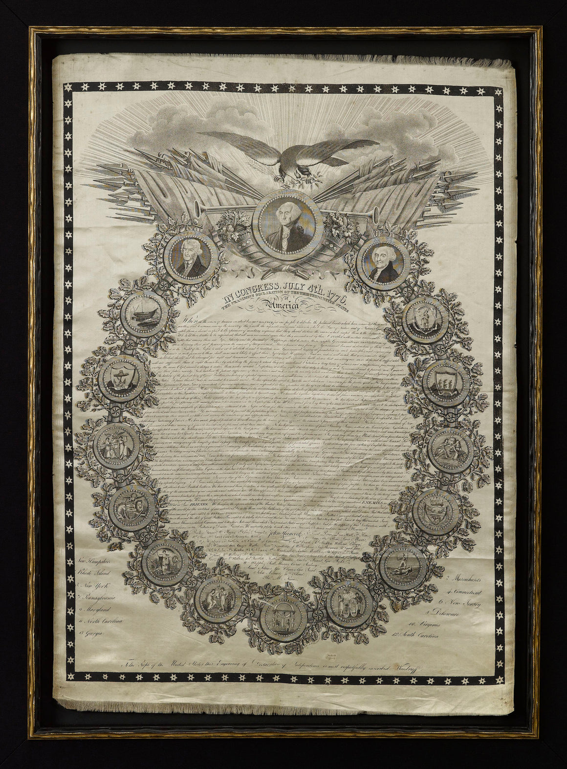 Early Printing of the Declaration of Independence on Silk, 1820