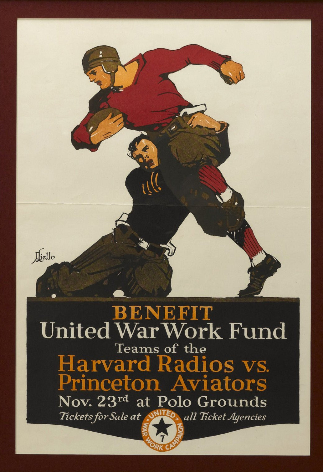 Harvard Radios vs. Princeton Aviators Vintage War Effort Football Poster, Circa 1918