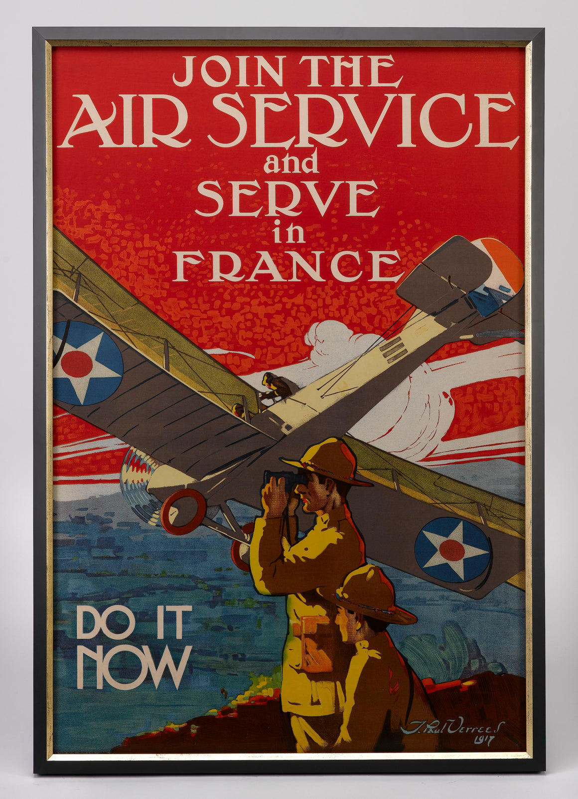 “Join the Air Service and Serve in France" Vintage WWI Poster by J. Paul Verrees, 1917