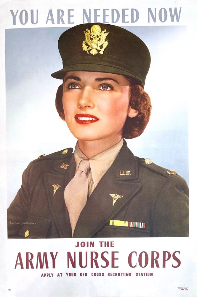 "You are Needed Now. Join the Army Nurse Corps" Vintage WWII Army Recruitment Poster by Ruzzie Green, 1943