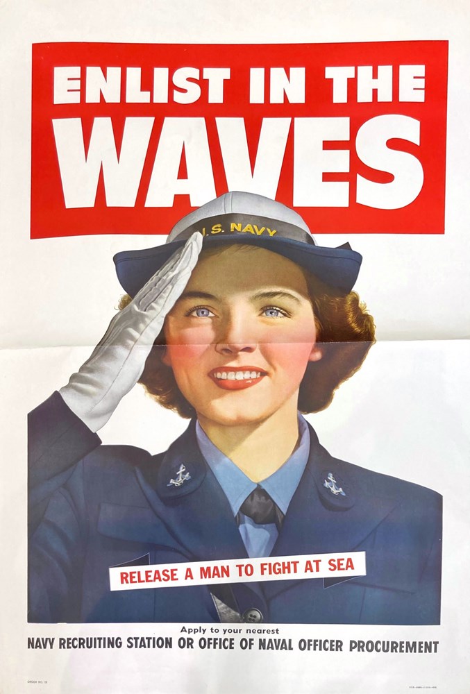 "Enlist in the Waves. Release a Man to Fight At Sea. " Vintage WWII Navy Recruitment Poster, 1943