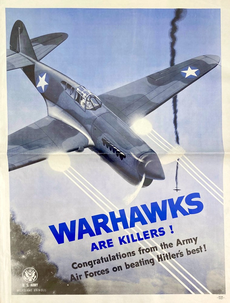 "Warhawks Are Killers!" Vintage WWII U.S. Army Air Force Poster, 1943