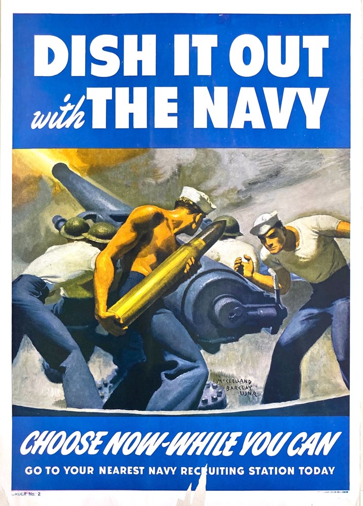 "Dish It Out with The Navy" Vintage WWII Recruitment Poster by McClelland Barclay, 1942