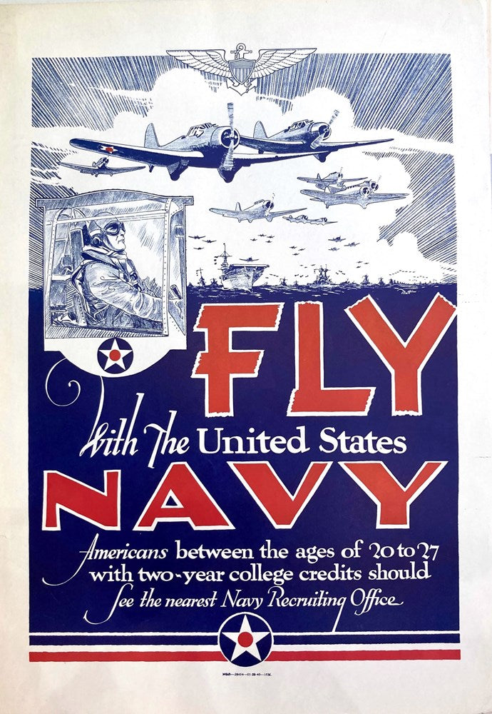 "Fly with the U.S. Navy" Vintage WWII Recruitment Poster, 1940