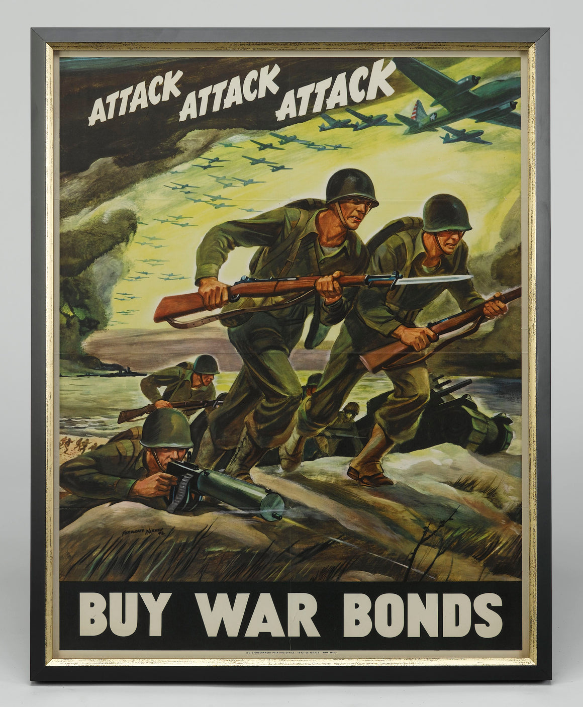 "Attack Attack Attack. Buy War Bonds" Vintage WWII Poster by Ferdinand Warren, 1942