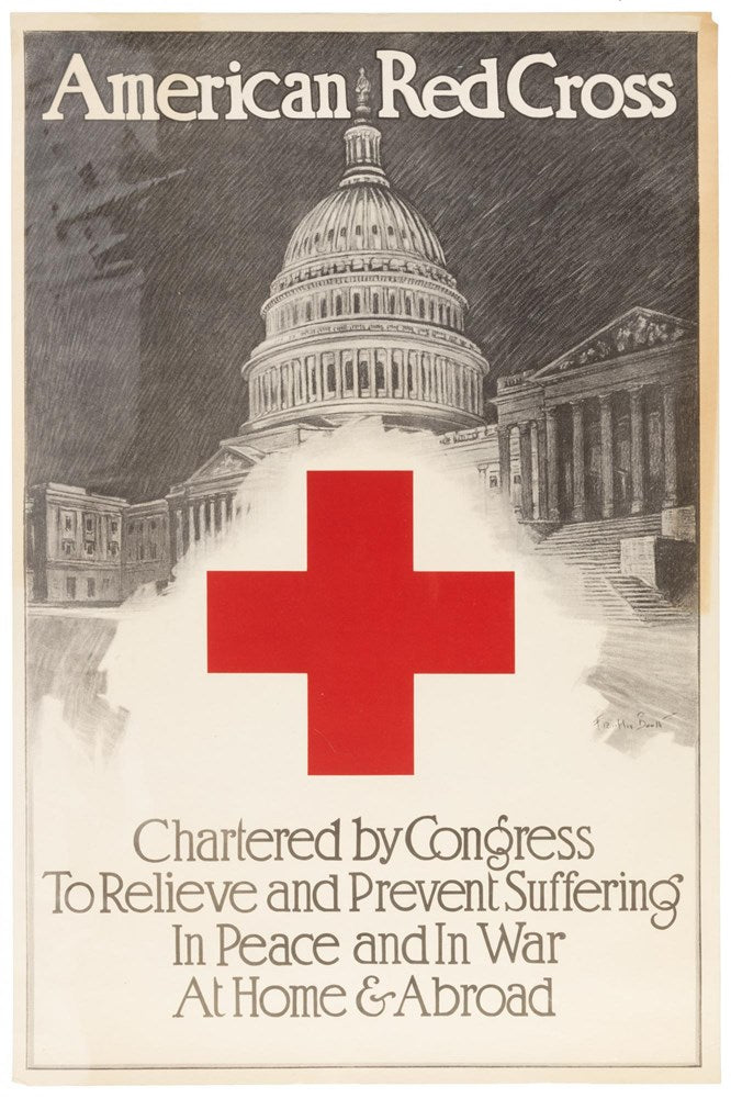 "American Red Cross. Chartered by Congress" Vintage WWI Red Cross Poster by Franklin Booth, 1918