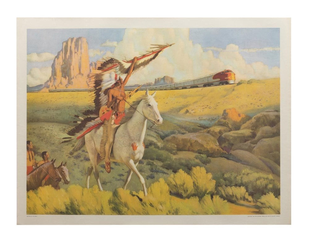 "Meeting of the Chiefs" Atchison, Topeka, and Santa Fe Railroad Poster, 1949