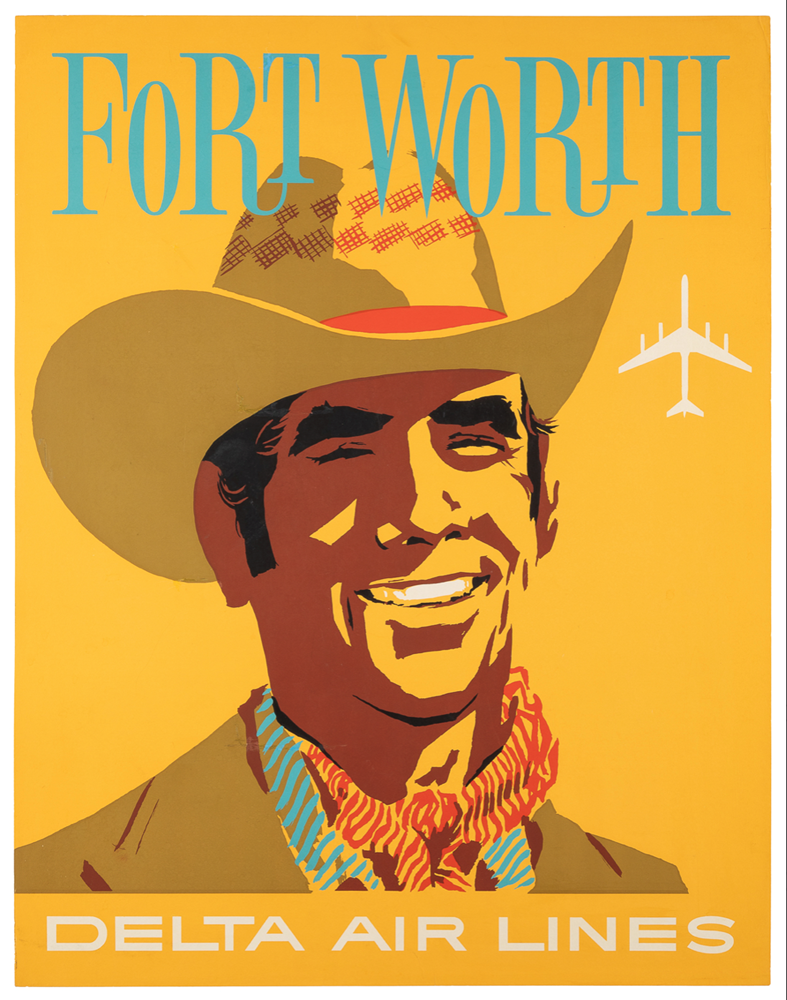 "Fort Worth" Vintage Delta Airlines Travel Poster by John Hardy, circa 1950s