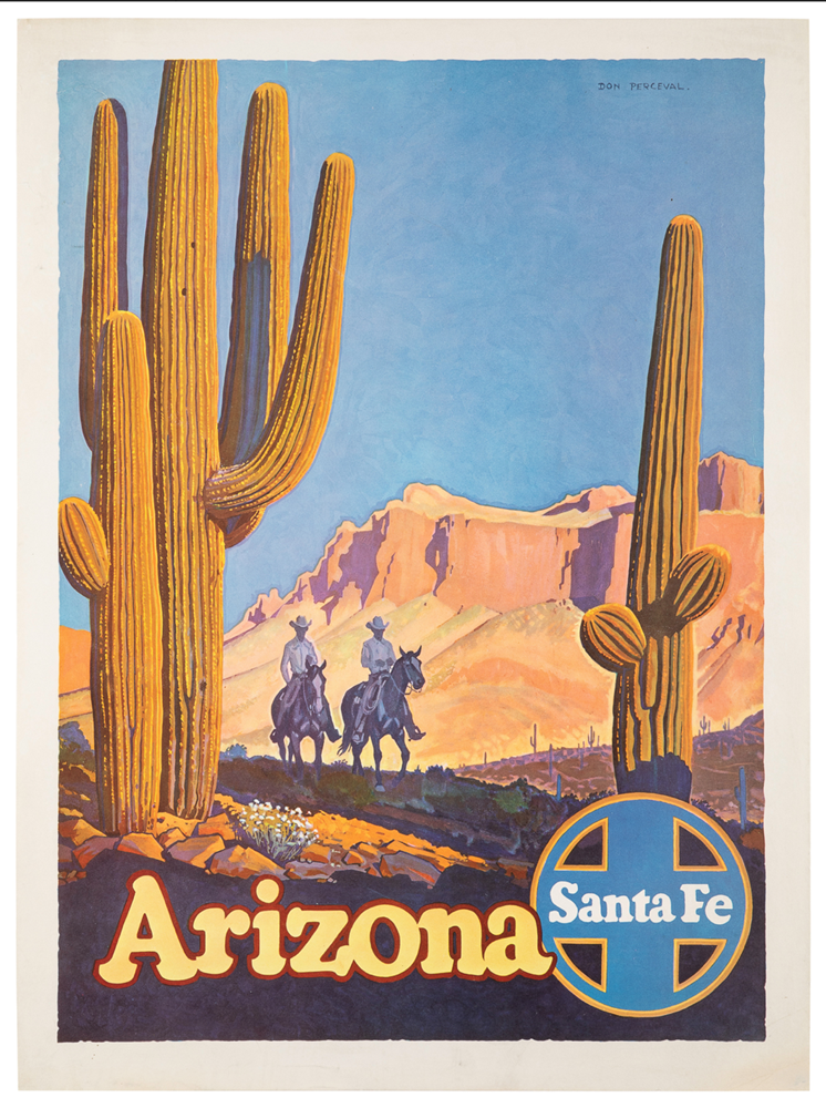 "Arizona" Vintage Santa Fe Railroad Travel Poster by Don Perceval, circa 1940s