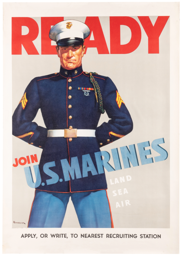 "Ready. Join U.S. Marines" Vintage WWII Recruitment Poster by Haddon Sundblom, 1942