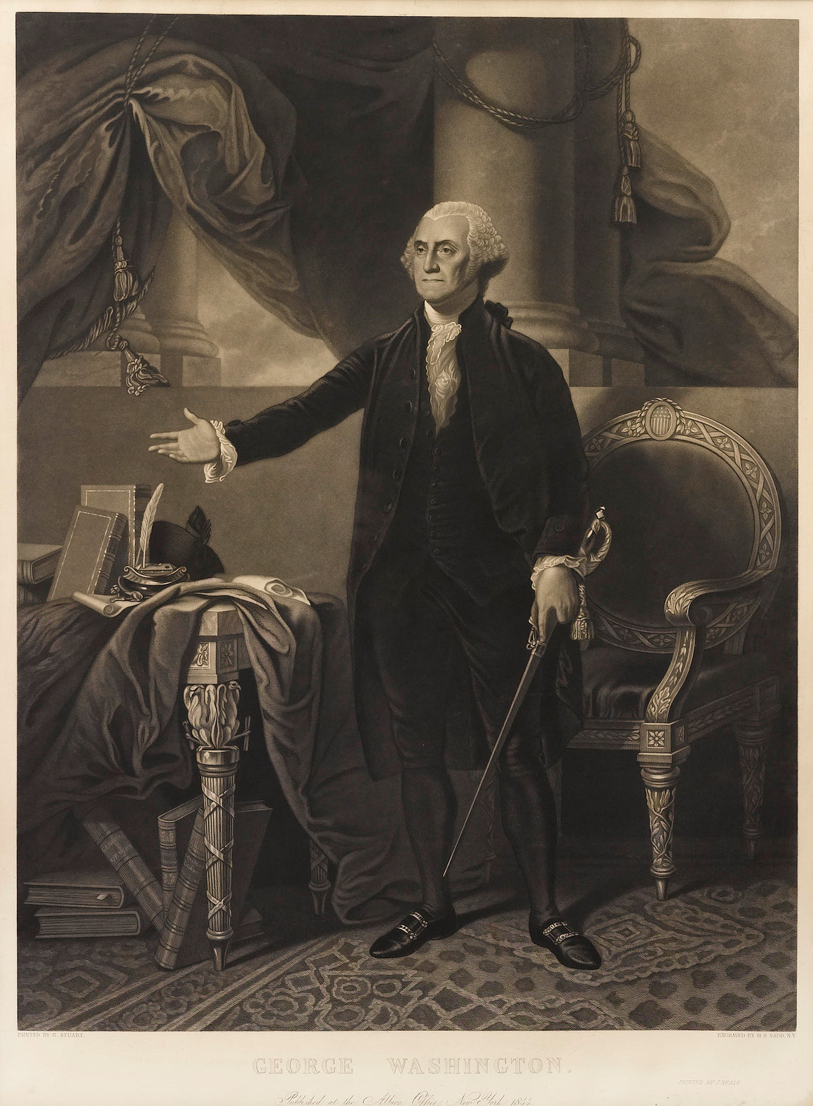 1844 George Washington Engraving by H.S. Sadd - The Great Republic