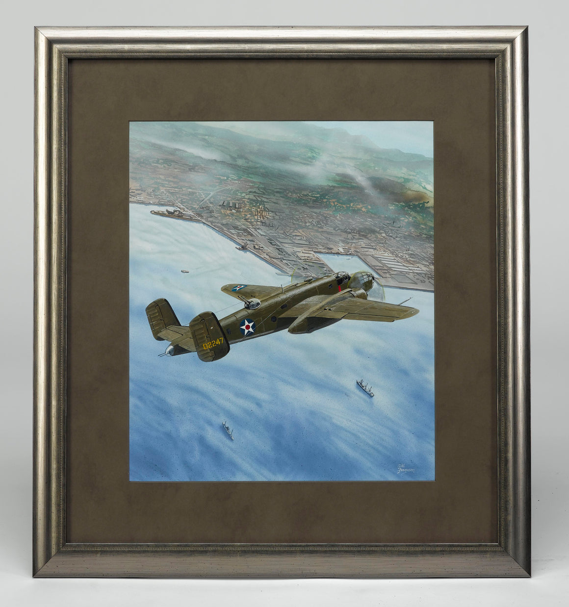 "North American B-25B Mitchell Airplane" by Steve Ferguson, Original Mixed Media Painting on Illustration Board