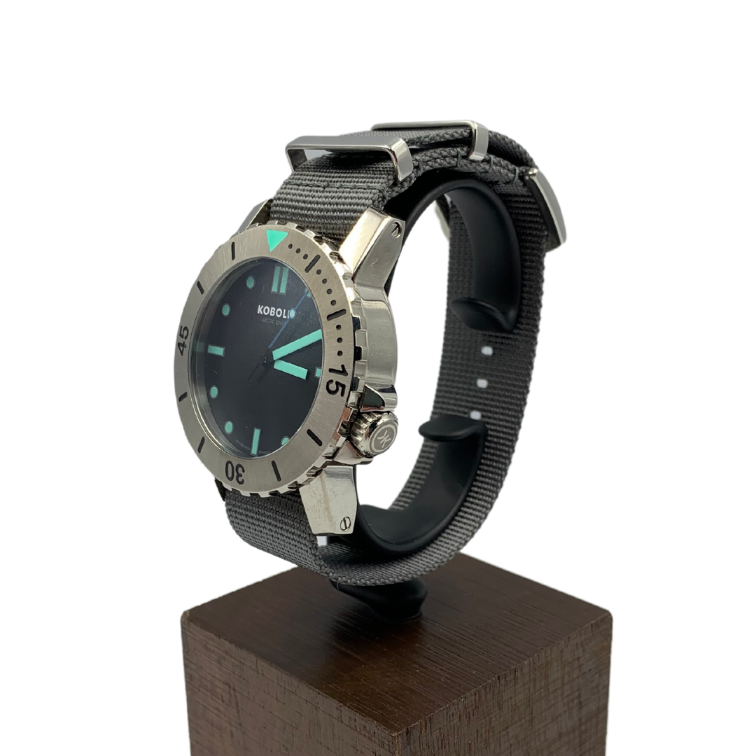 Kobold Arctic Diver Titanium Polished Watch with Gray Nylon Strap