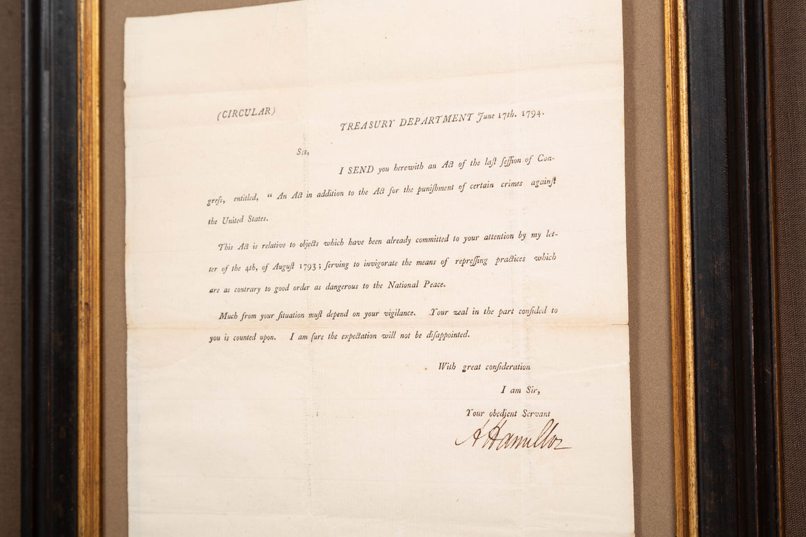 Alexander Hamilton Signed Treasury Department Circular, Dated June 17, 1794